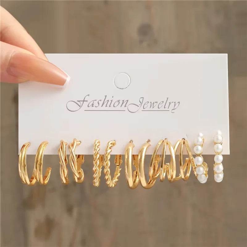 Vintage Pearl Hoop Earring Set