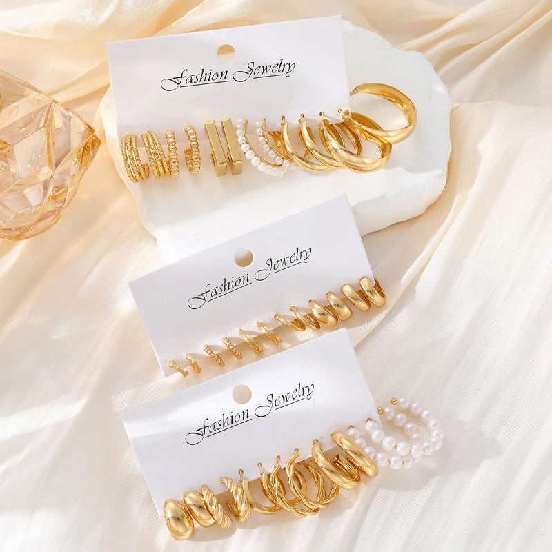 Vintage Pearl Hoop Earring Set