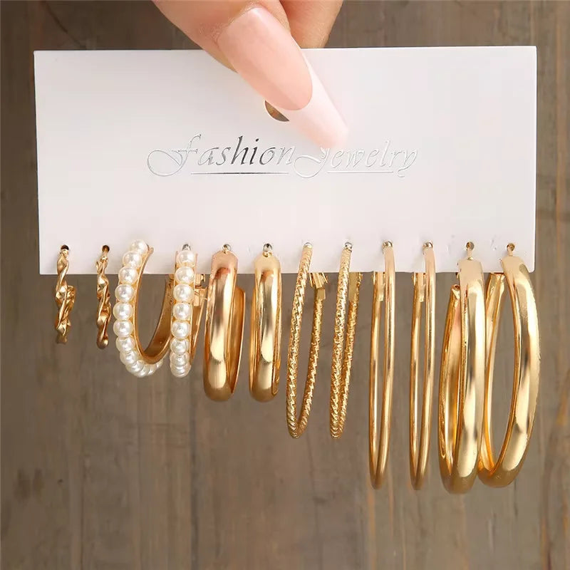 Vintage Pearl Hoop Earring Set