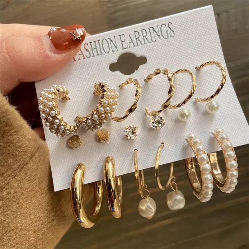 Vintage Pearl Hoop Earring Set