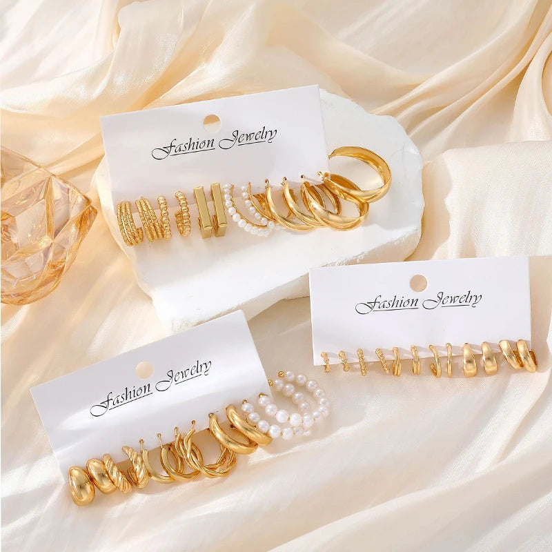 Vintage Pearl Hoop Earring Set
