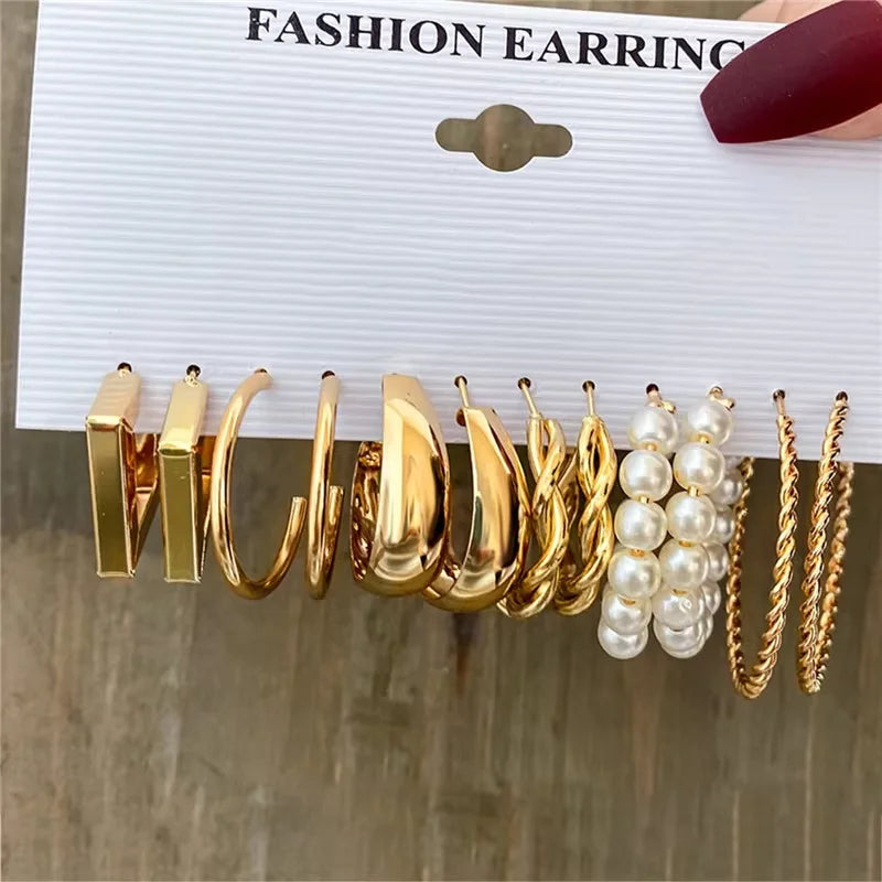 Vintage Pearl Hoop Earring Set