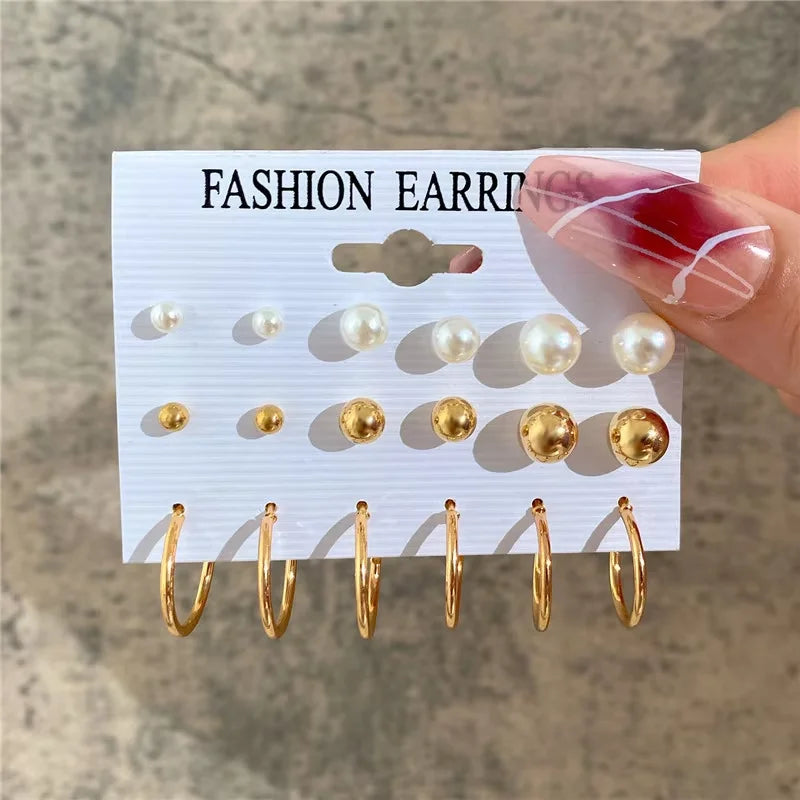 Vintage Pearl Hoop Earring Set